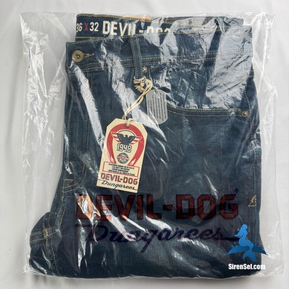 1118 NWT Devil-Dog Dungarees Slim Straight Jeans -  Size 36Wx32L - Blue - Moore - Picture 2 of 12